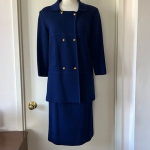 💕MINT! Vintage Royal Blue Italian 100% Double Wool 2pc M EUC
